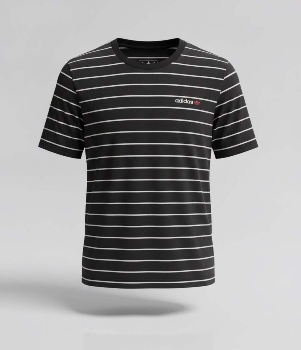 Adidas Striped T-Shirt Size L Black White Trefoil Logo